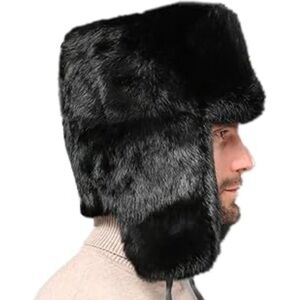 Mad Bomber Black Dyed Rabbit Fur Trapper Hat Ushanka Aviator Ear Flaps L / XL
